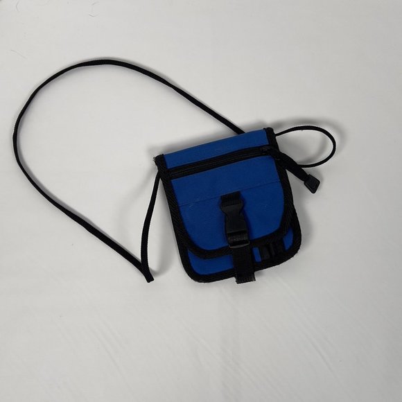 Travel Crossbody Wallet‎ Bag Snap Closure Zippered Pockets 5" x 6" Blue Black - Picture 1 of 15
